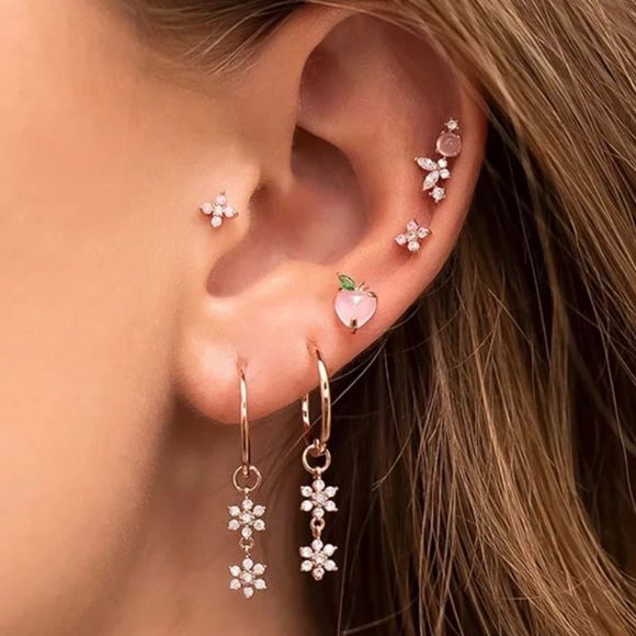 WATERMELON 18K GOLD PLATED RED & GREEN DIAMOND CUT CRYSTALS STUD EARRINGS MICRO - Picture 6 of 13